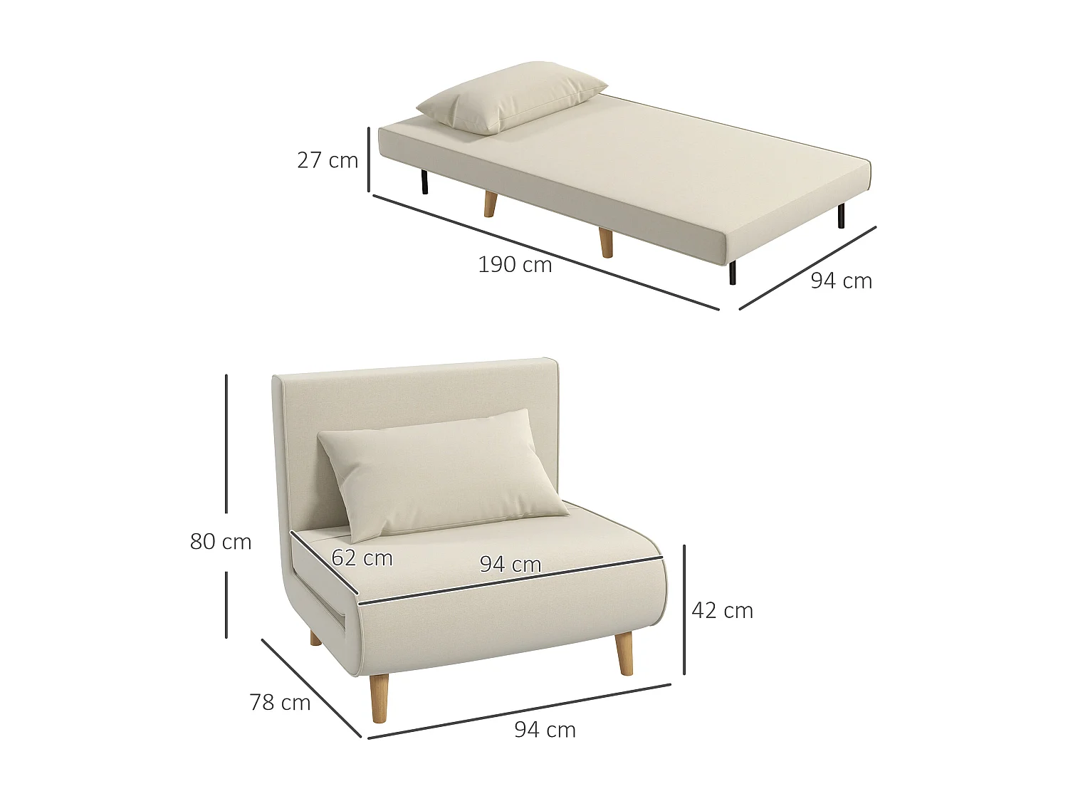 Sofá cama individual plegable de lino de estilo nórdico para salón y dormitorio de invitados, gris
