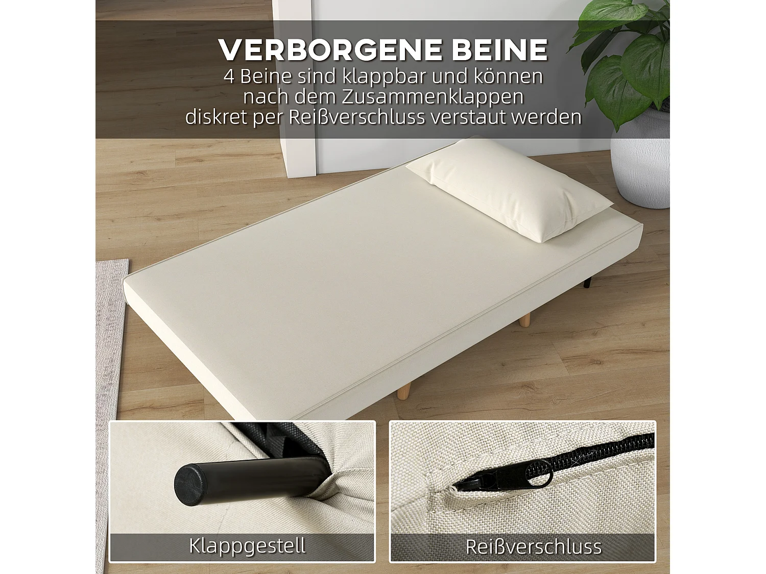 Sofá cama individual plegable de lino de estilo nórdico para salón y dormitorio de invitados, gris