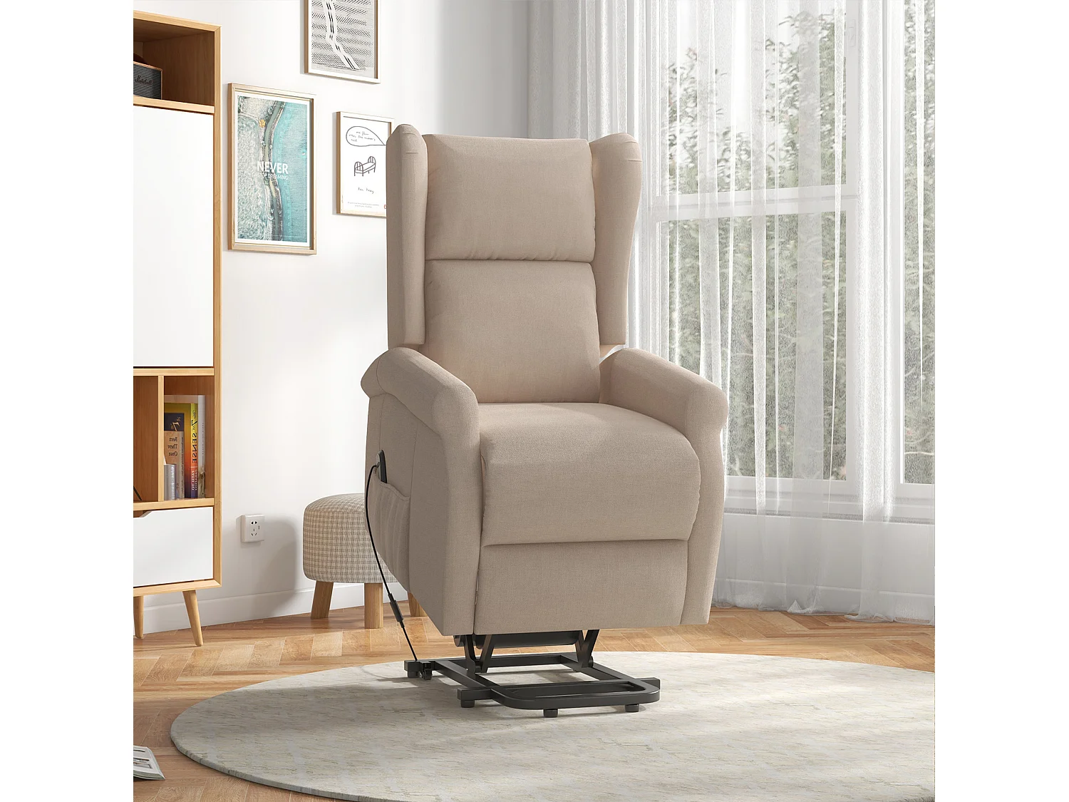 Fauteuil relax électrique senior lin avec relève-personne inclinable 200kg crème