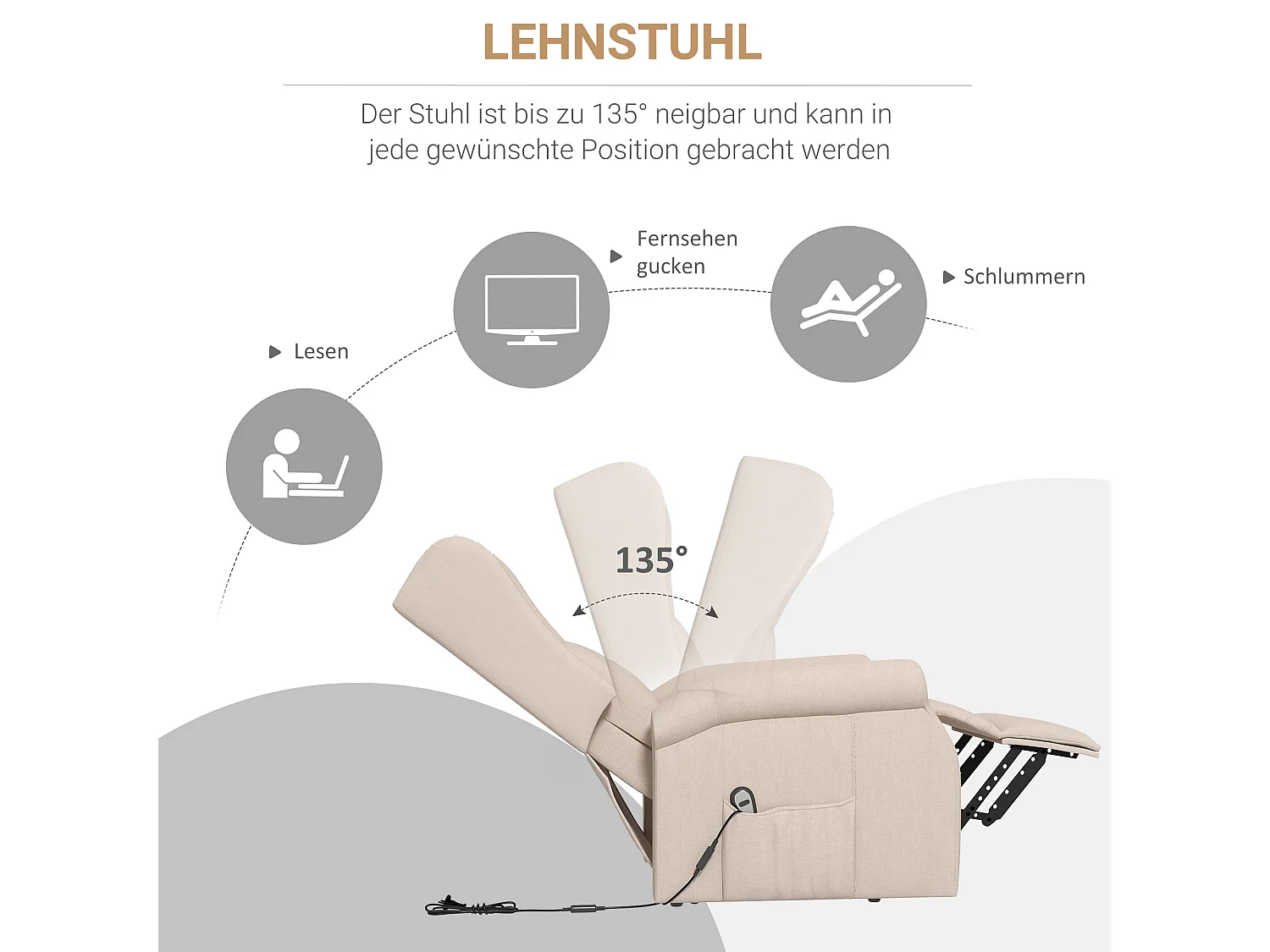 Fauteuil relax électrique senior lin avec relève-personne inclinable 200kg crème