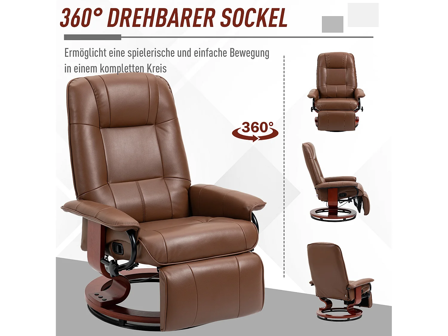 Fauteuil relax pivotant cuir synthétique inclinabile 145° con repose-pieds 78x87x100 cm