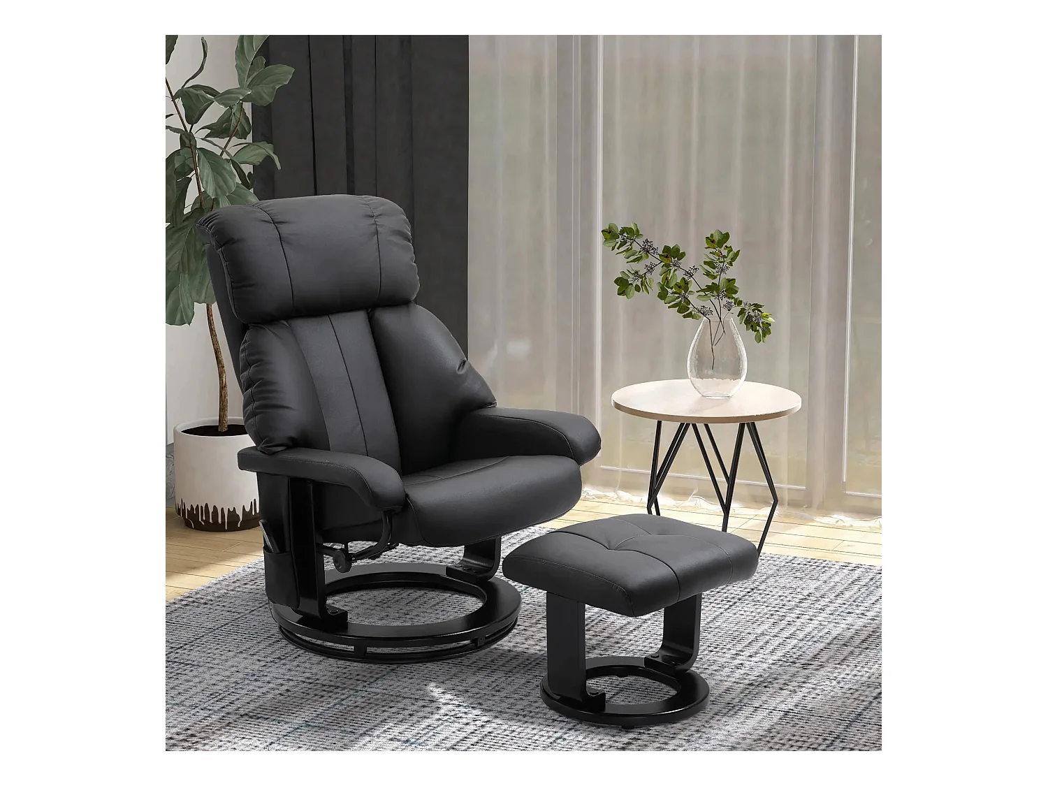 Sillón de masaje con reposapiés PU giratorio 360° ergonómico negro 76x80x102cm