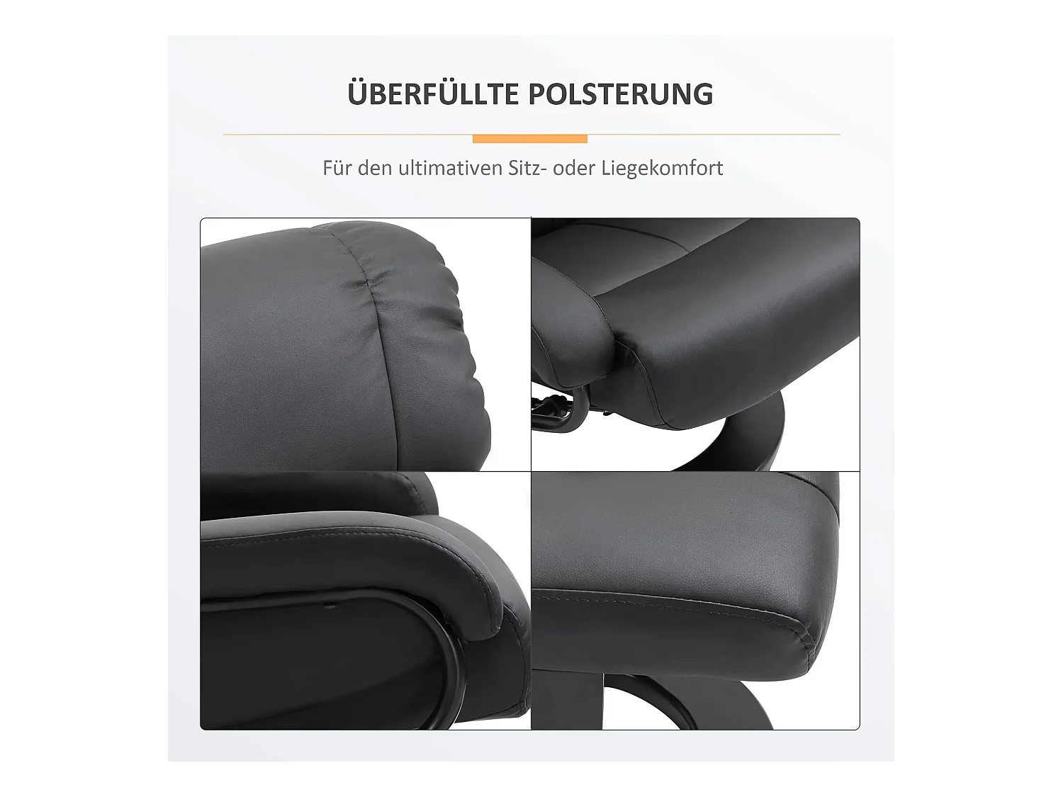 Sillón de masaje con reposapiés PU giratorio 360° ergonómico negro 76x80x102cm