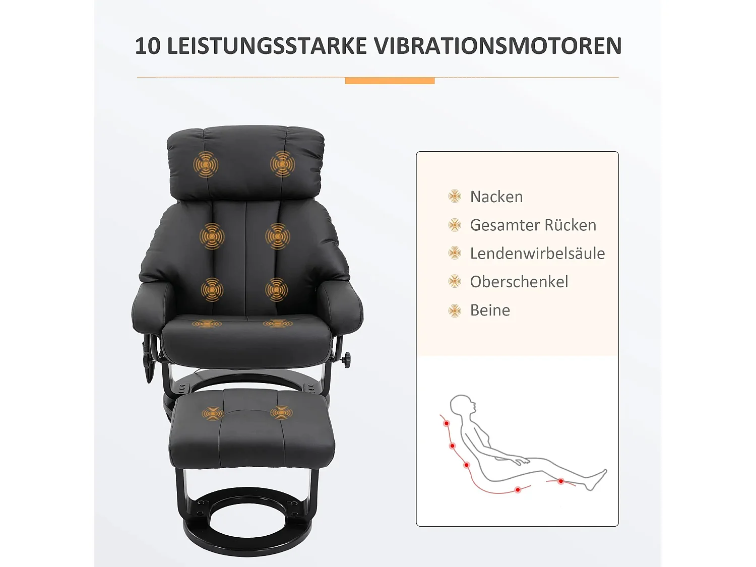 Rubinetto da massaggio con poggiapiedi PU pivotant 360° ergonomico nero 76x80x102cm