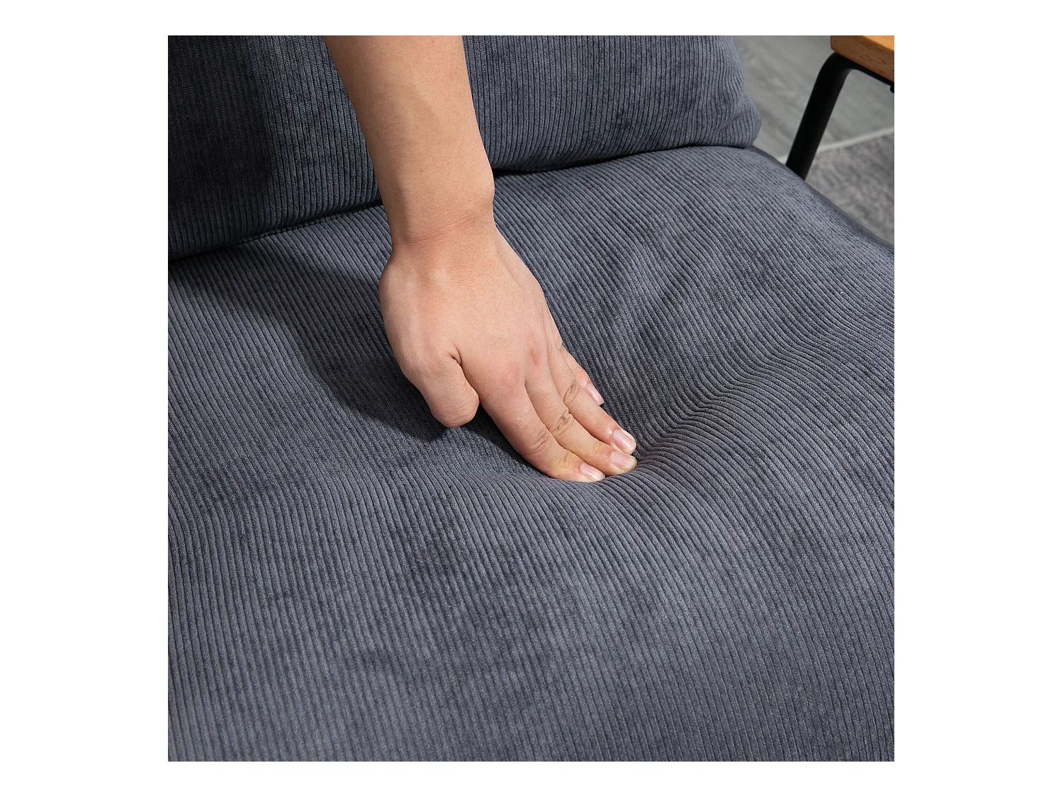 Sillón con puf en tela gris, reclinable 95-155°, 68x91,5x88 cm