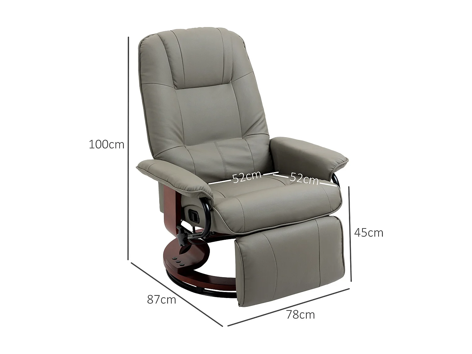 Fauteuil TV électrique inclinabile 145° simili cuir gris 78x87x100 cm salon