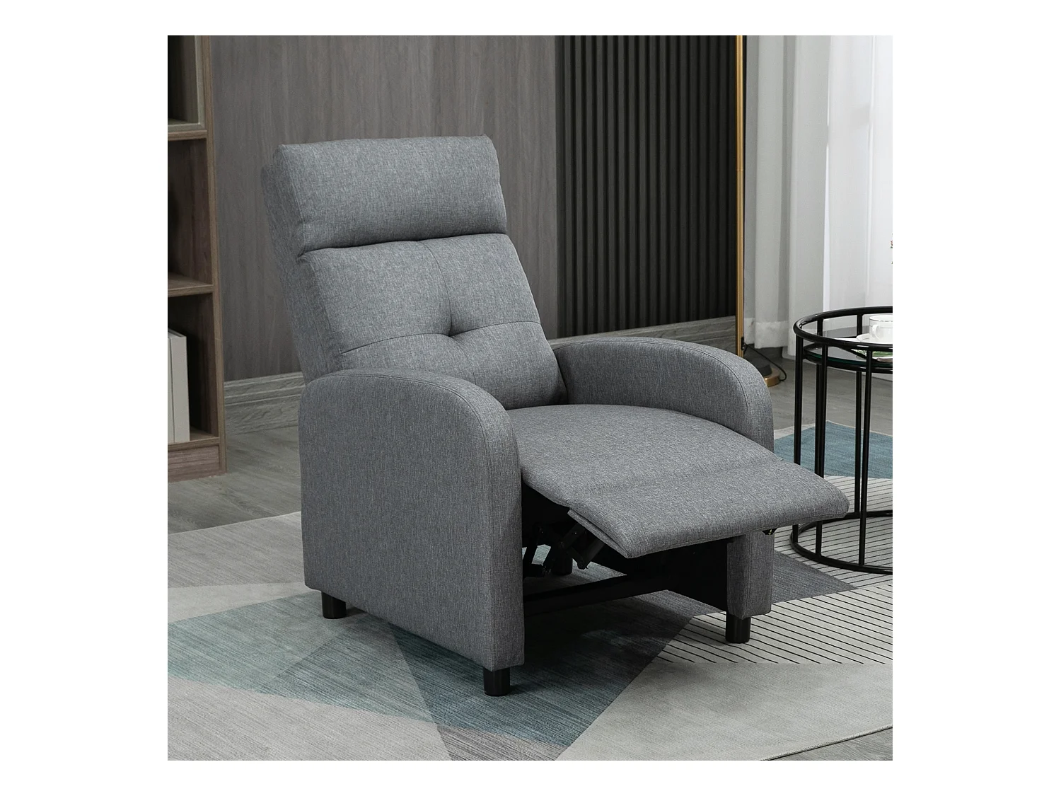 Fauteuil relax avec dossier inclinable, repose-pieds, lin synthétique, ressorts ensachés, gris