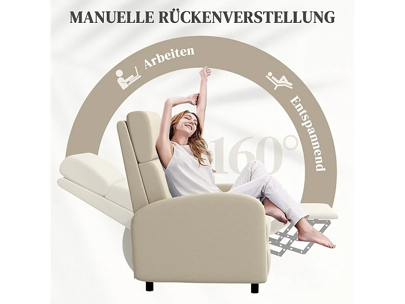 Fauteuil relax inclinable lin avec repose‑pieds TV-sessel crème 120 kg
