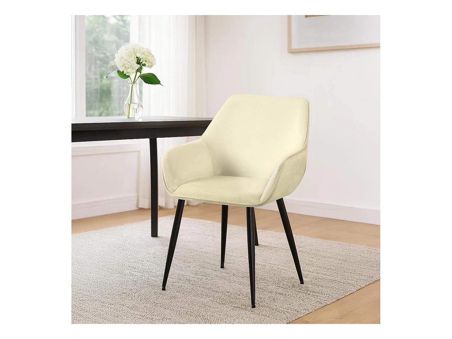 Lot de 2  chaises avec accoudoirs - Velours - Crème - Luena