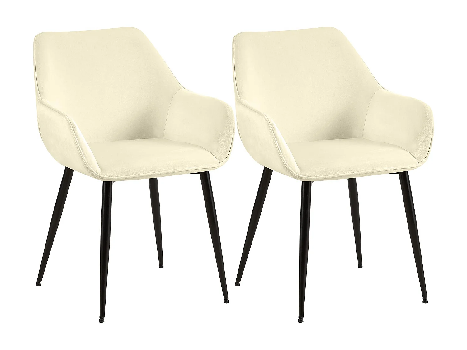Lot de 2  chaises avec accoudoirs - Velours - Crème - Luena
