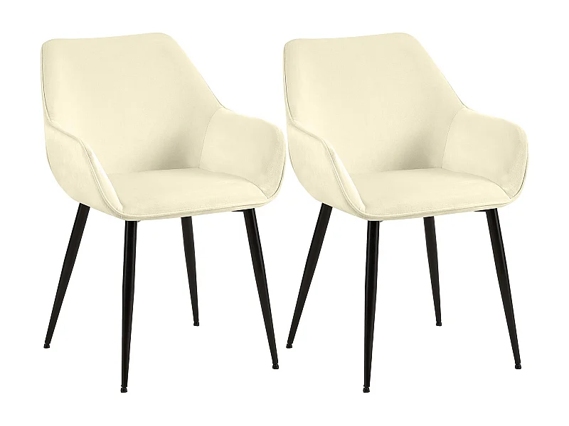 Lot de 2  chaises avec accoudoirs - Velours - Crème - Luena