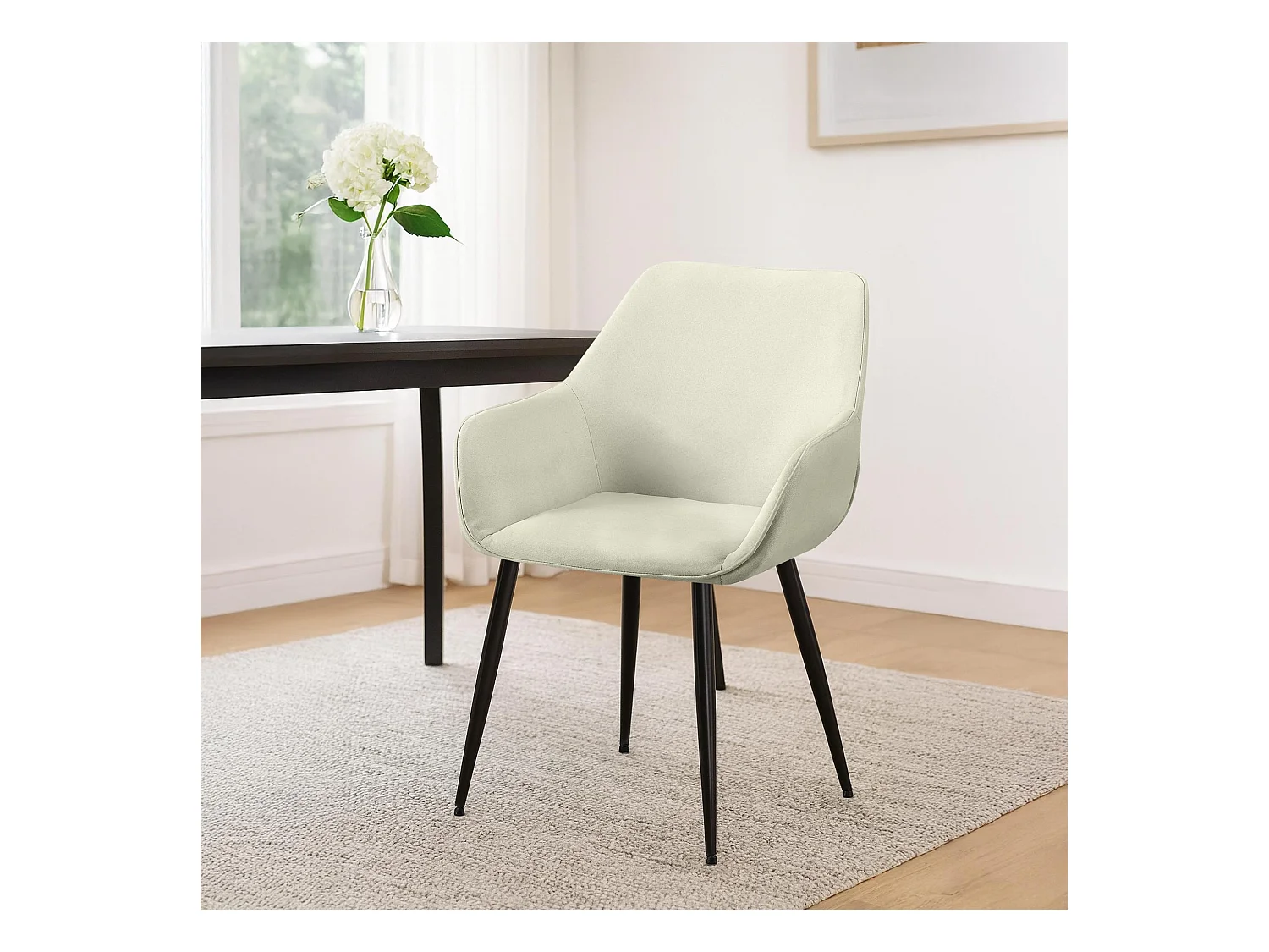 Lot de 2  chaises avec accoudoirs - Tissu - Crème - Luena