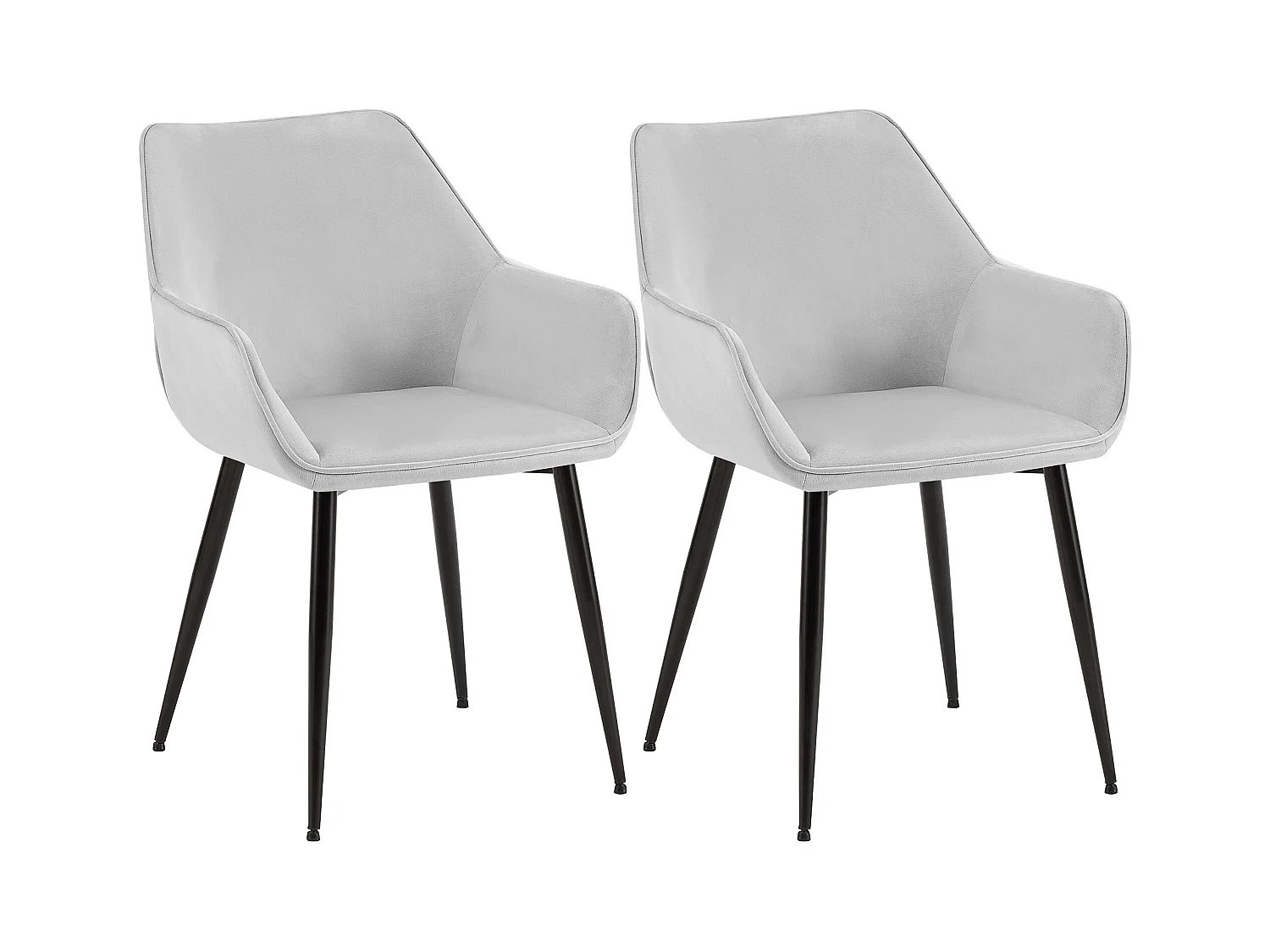 Lot de 2  chaises avec accoudoirs - Velours - Gris clair - Luena