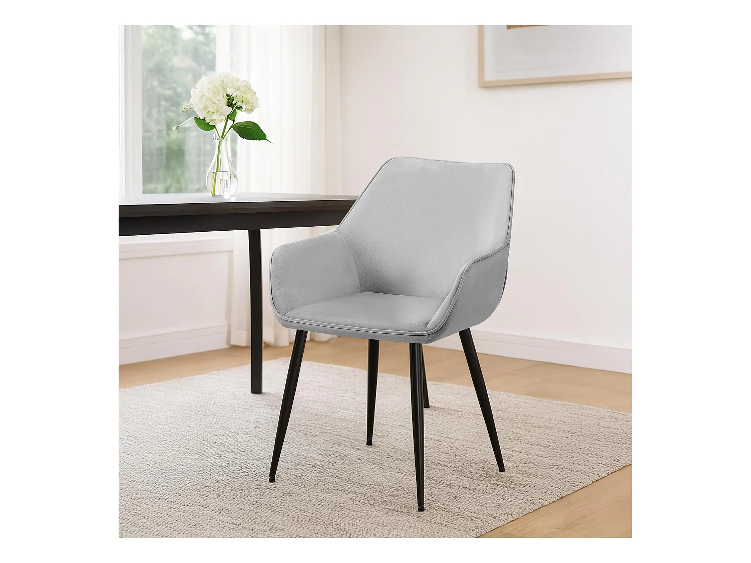 Lot de 2  chaises avec accoudoirs - Velours - Gris clair - Luena