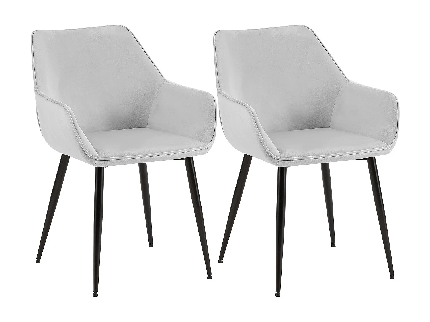 Lot de 2  chaises avec accoudoirs - Velours - Gris clair - Luena