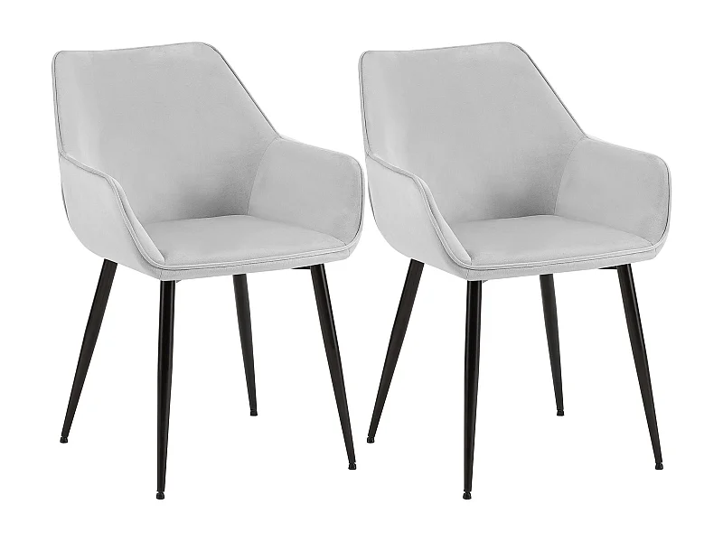 Lot de 2  chaises avec accoudoirs - Velours - Gris clair - Luena
