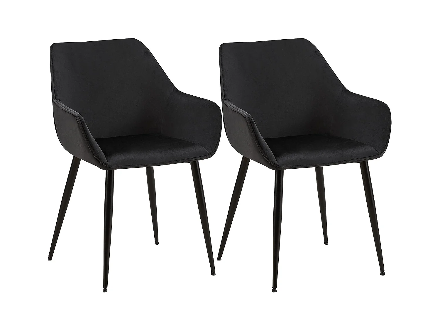 Lot de 2  chaises avec accoudoirs - Velours - Noir - Luena