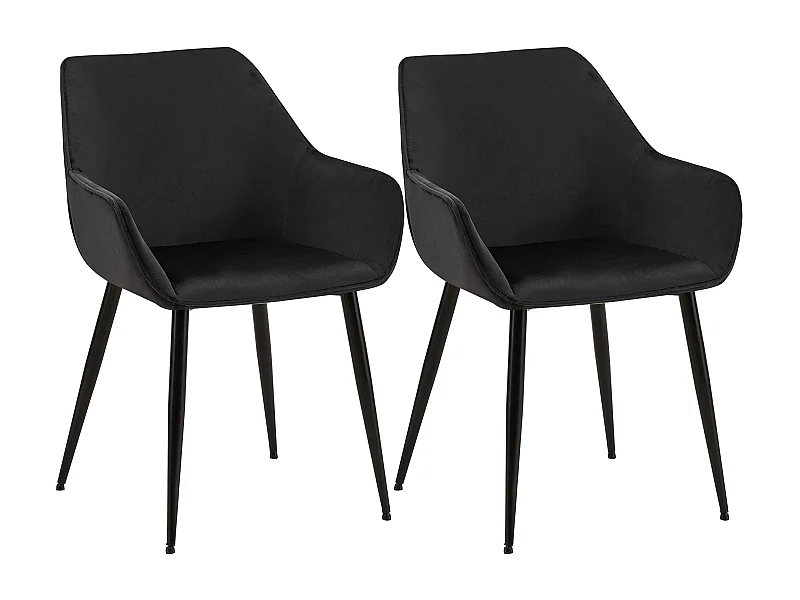Lot de 2  chaises avec accoudoirs - Velours - Noir - Luena