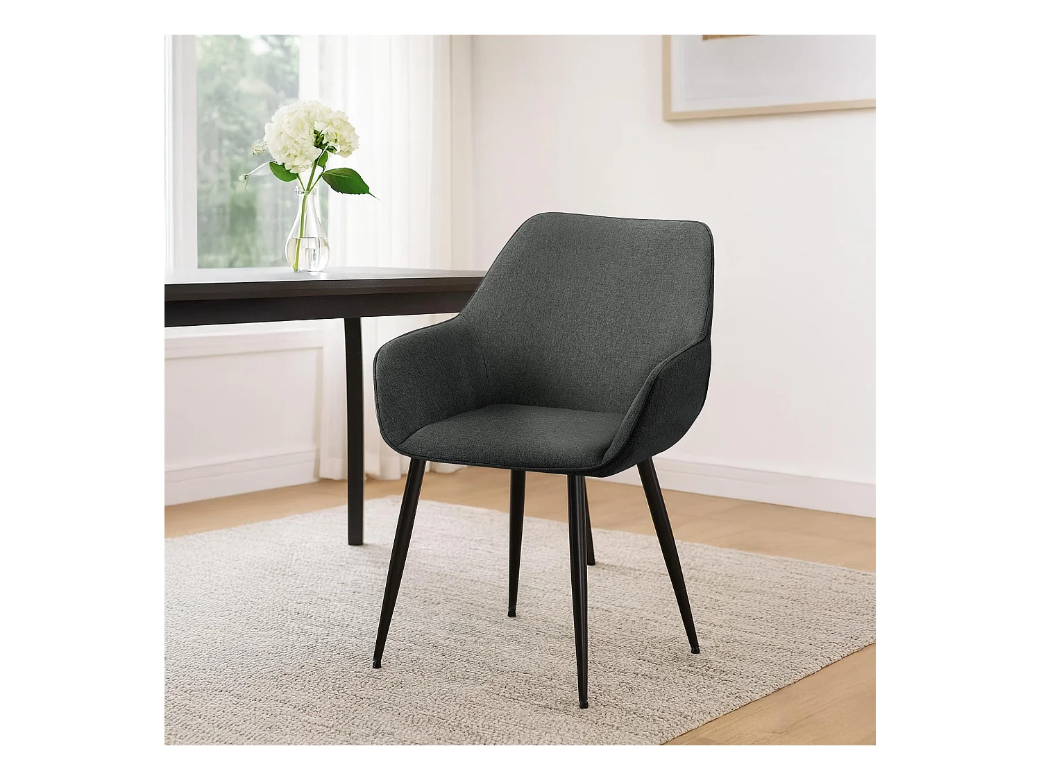 Lot de 2  chaises avec accoudoirs - Tissu - Gris foncé - Luena