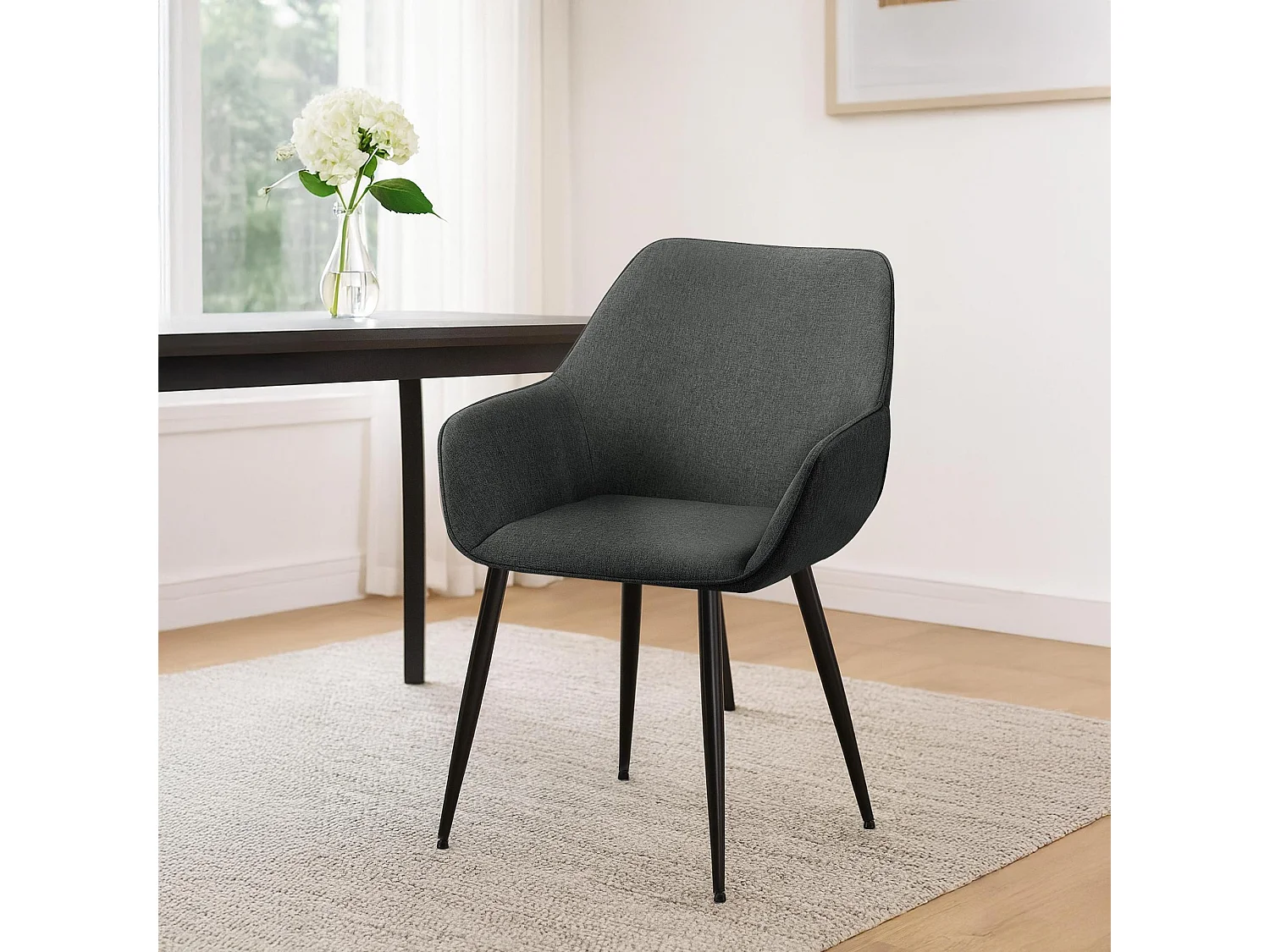 Lot de 2  chaises avec accoudoirs - Tissu - Gris foncé - Luena