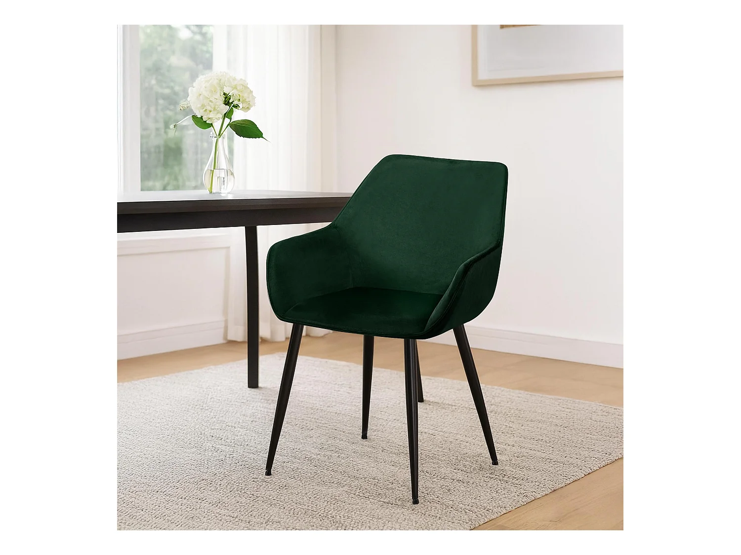 Lot de 2  chaises avec accoudoirs - Velours - Vert - Luena