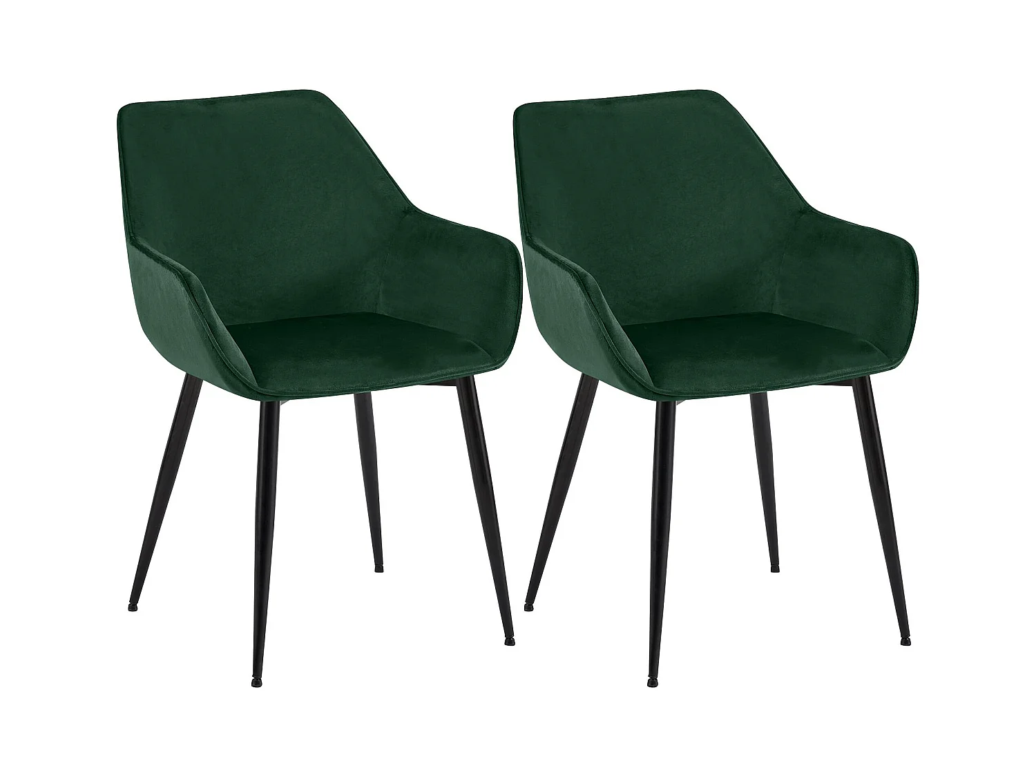 Lot de 2  chaises avec accoudoirs - Velours - Vert - Luena