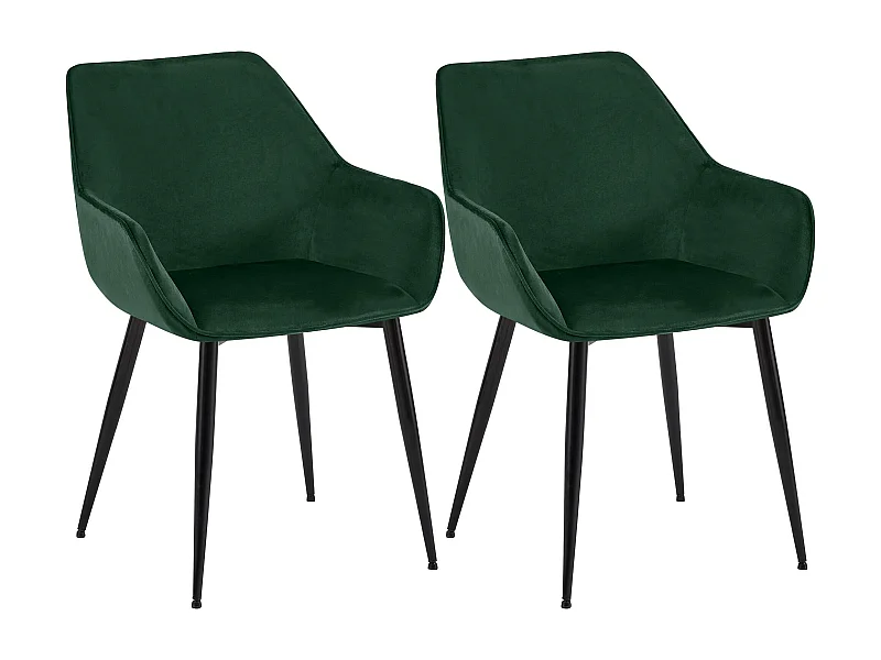 Lot de 2  chaises avec accoudoirs - Velours - Vert - Luena