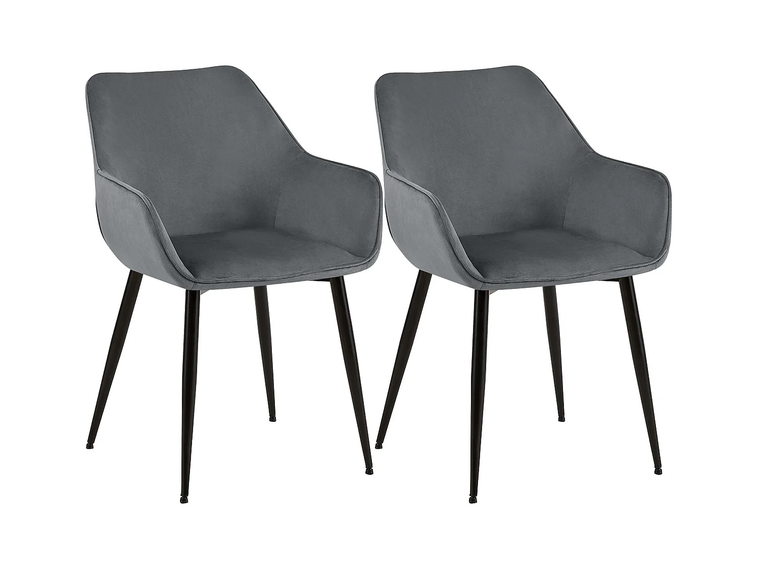 Lot de 2  chaises avec accoudoirs - Velours - Gris foncé - Luena