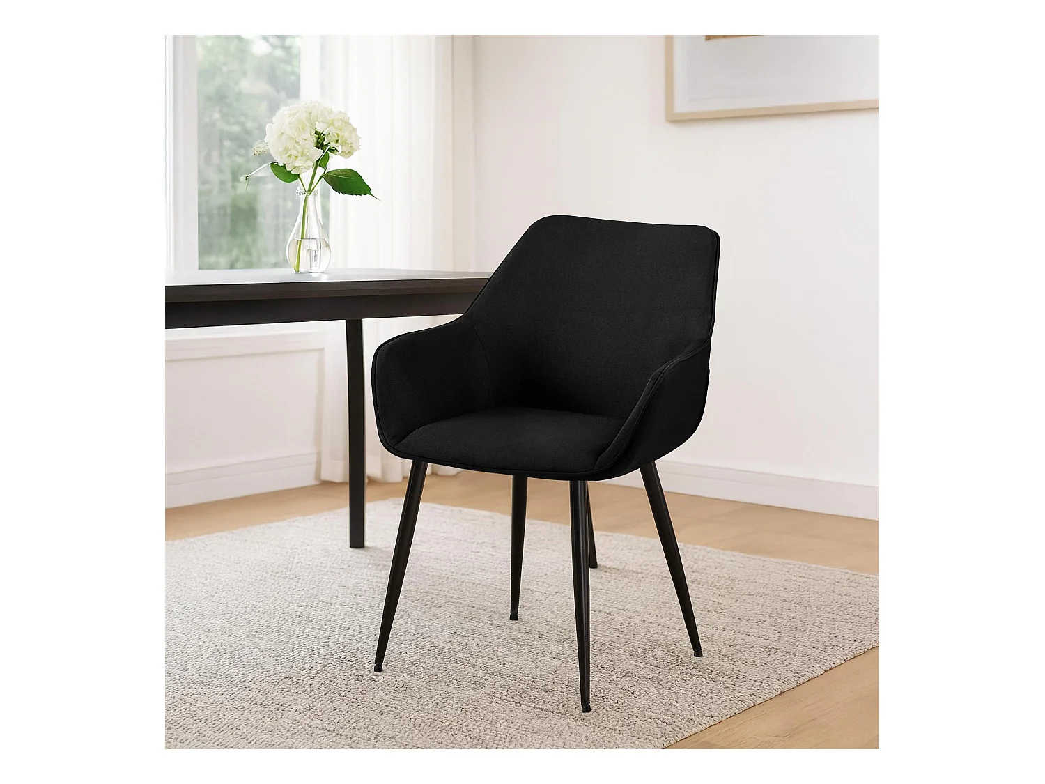 Lot de 2  chaises avec accoudoirs - Tissu - Noir - Luena