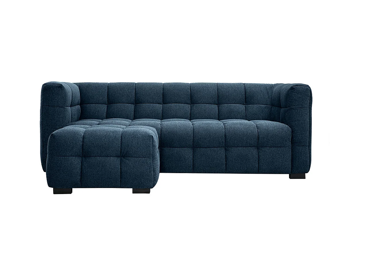 Canapé design 3 places et repose-pieds en tissu effet velours texturé bleu foncé CORTO