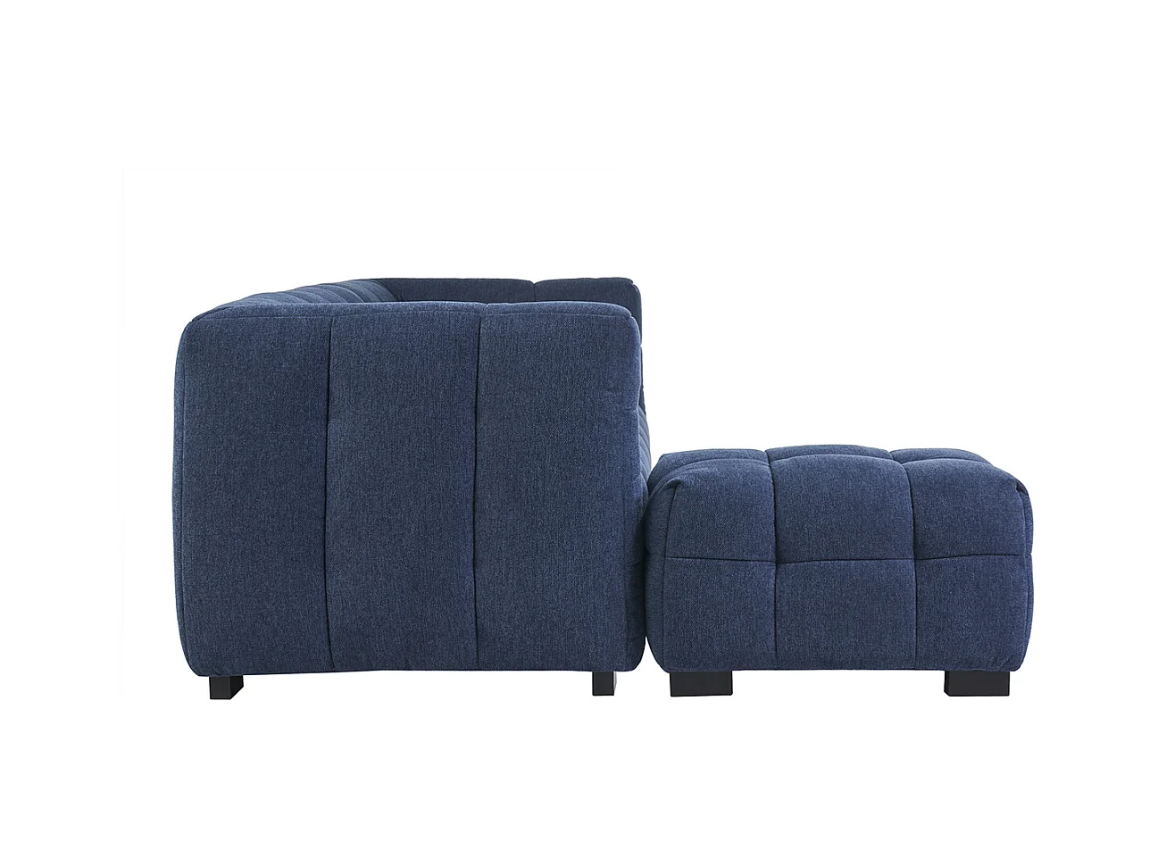 Canapé design 3 places et repose-pieds en tissu effet velours texturé bleu foncé CORTO