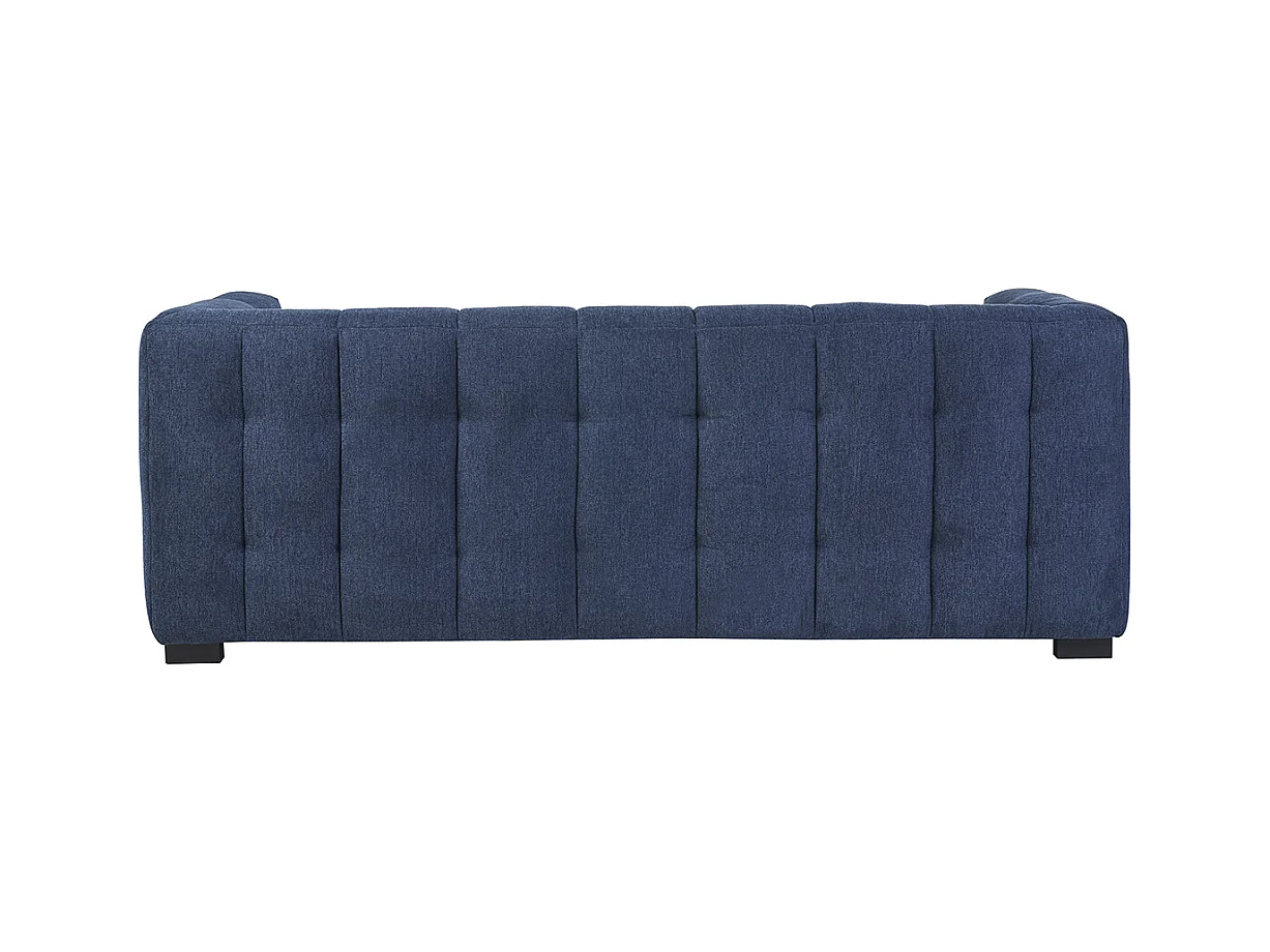 Canapé design 3 places et repose-pieds en tissu effet velours texturé bleu foncé CORTO