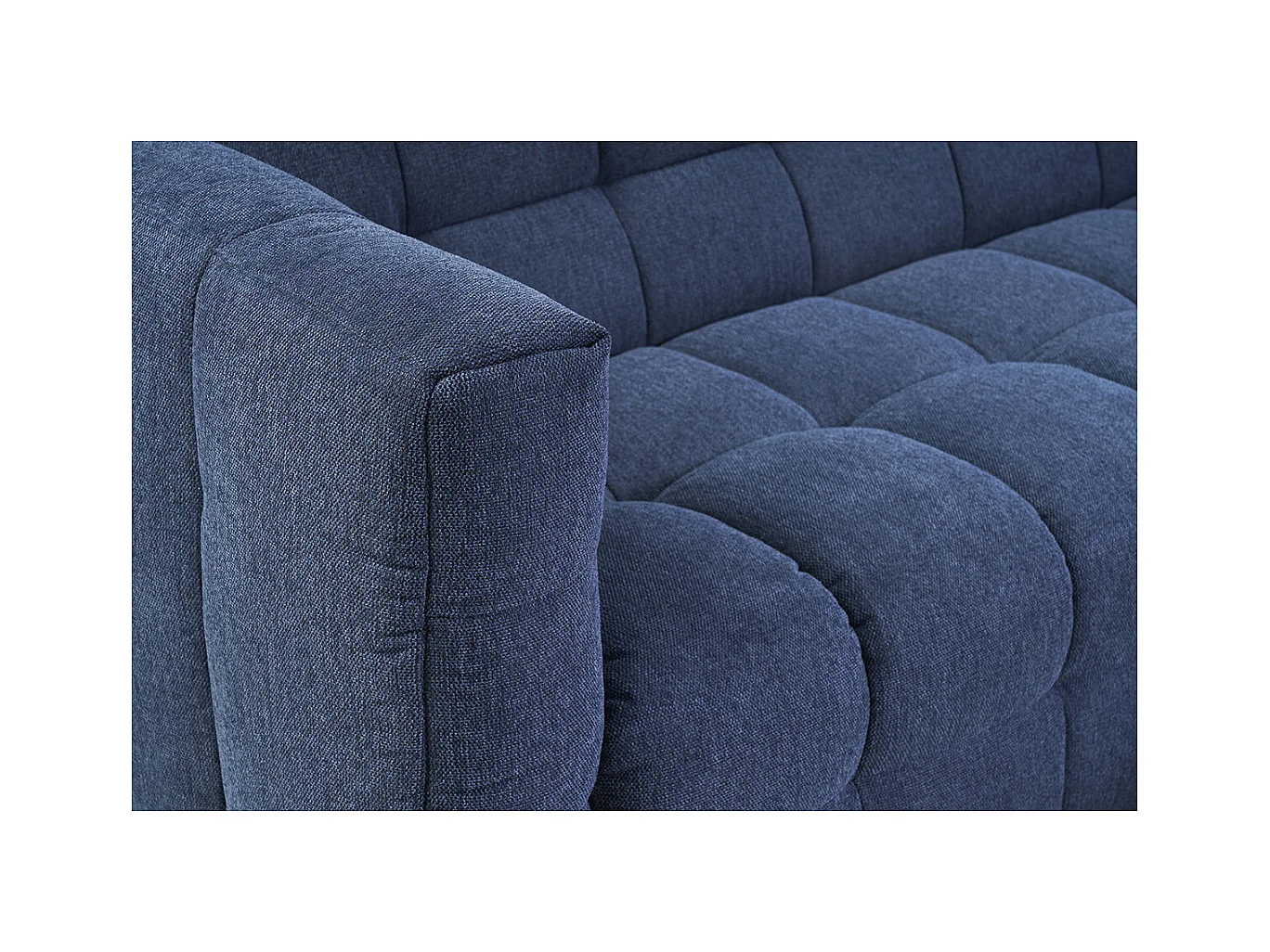 Canapé design 3 places et repose-pieds en tissu effet velours texturé bleu foncé CORTO