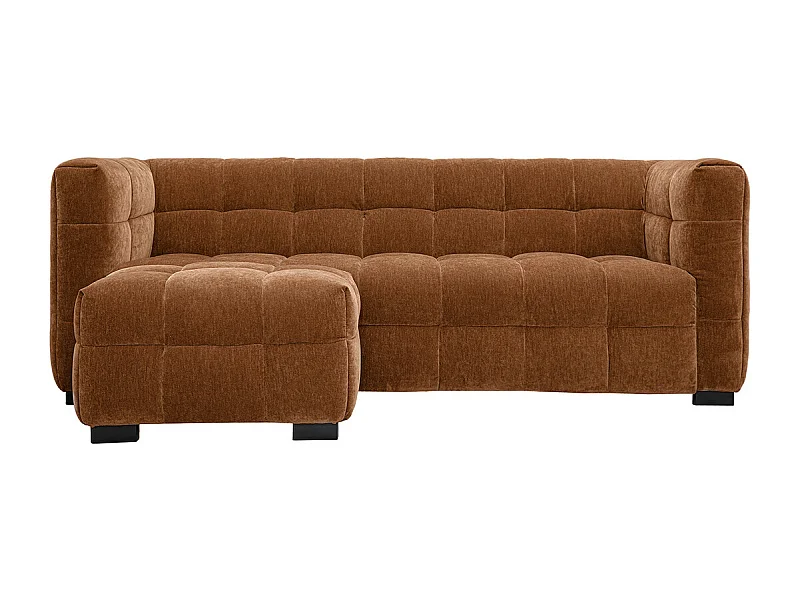 Canapé design 3 places et repose-pieds en tissu effet velours terre brûlée CORTO