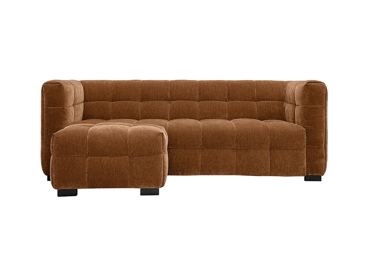 Canapé design 3 places et repose-pieds en tissu effet velours terre brûlée CORTO