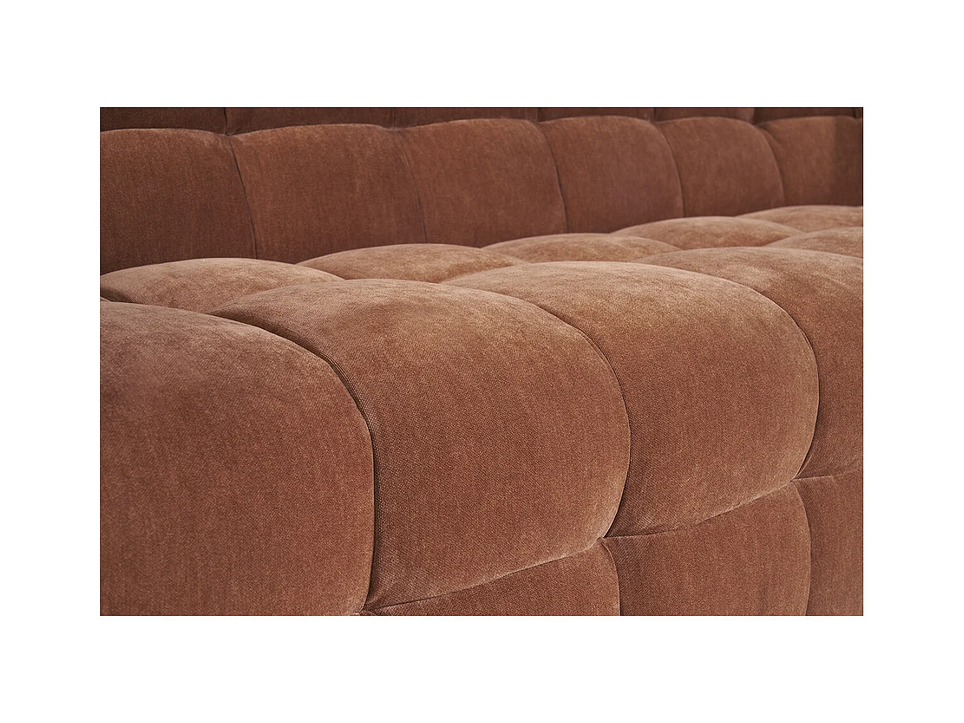 Canapé design 3 places et repose-pieds en tissu effet velours terre brûlée CORTO