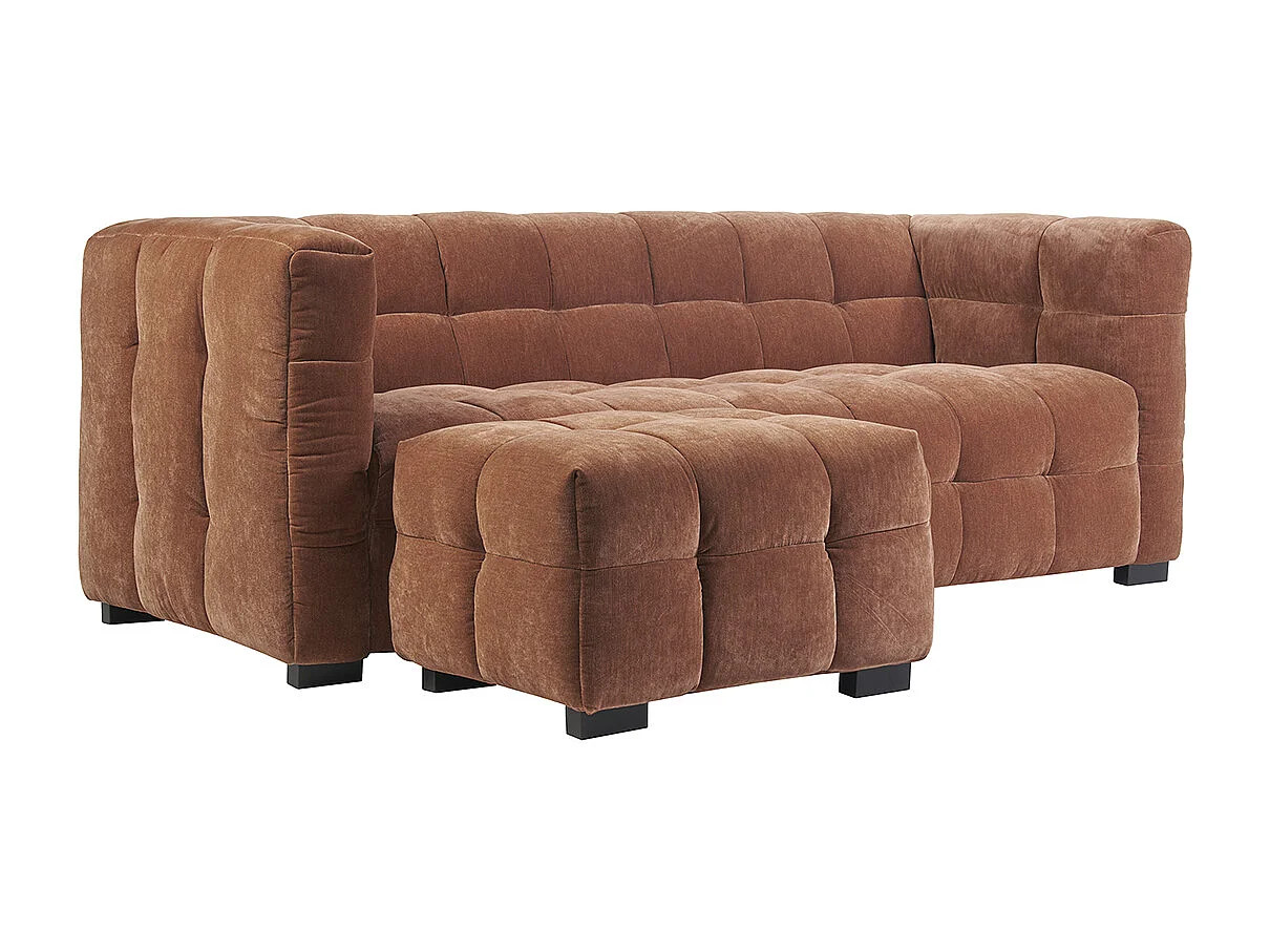 Divano design 3 posti e poggia piedi in tessuto effetto velluto color bruciato CORTO