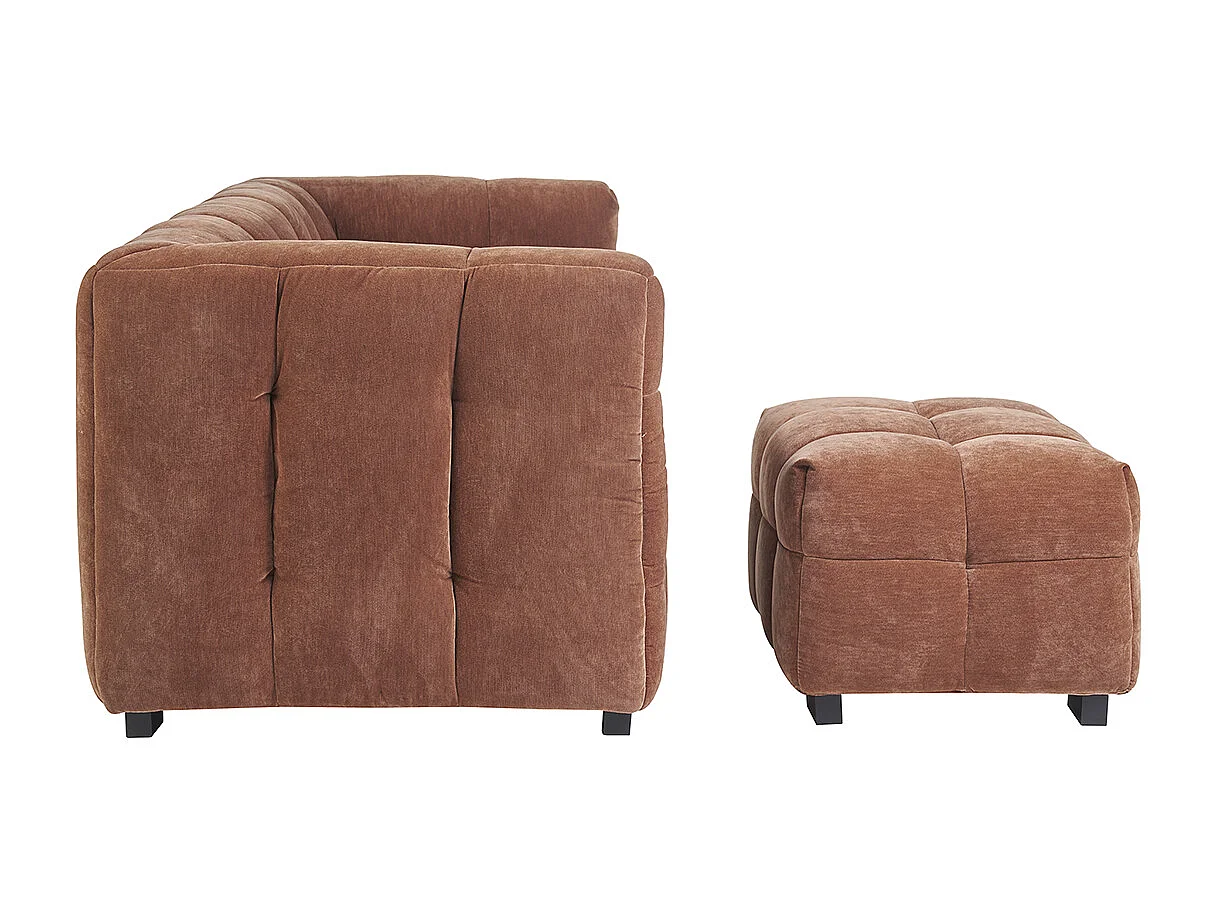 Divano design 3 posti e poggia piedi in tessuto effetto velluto color bruciato CORTO