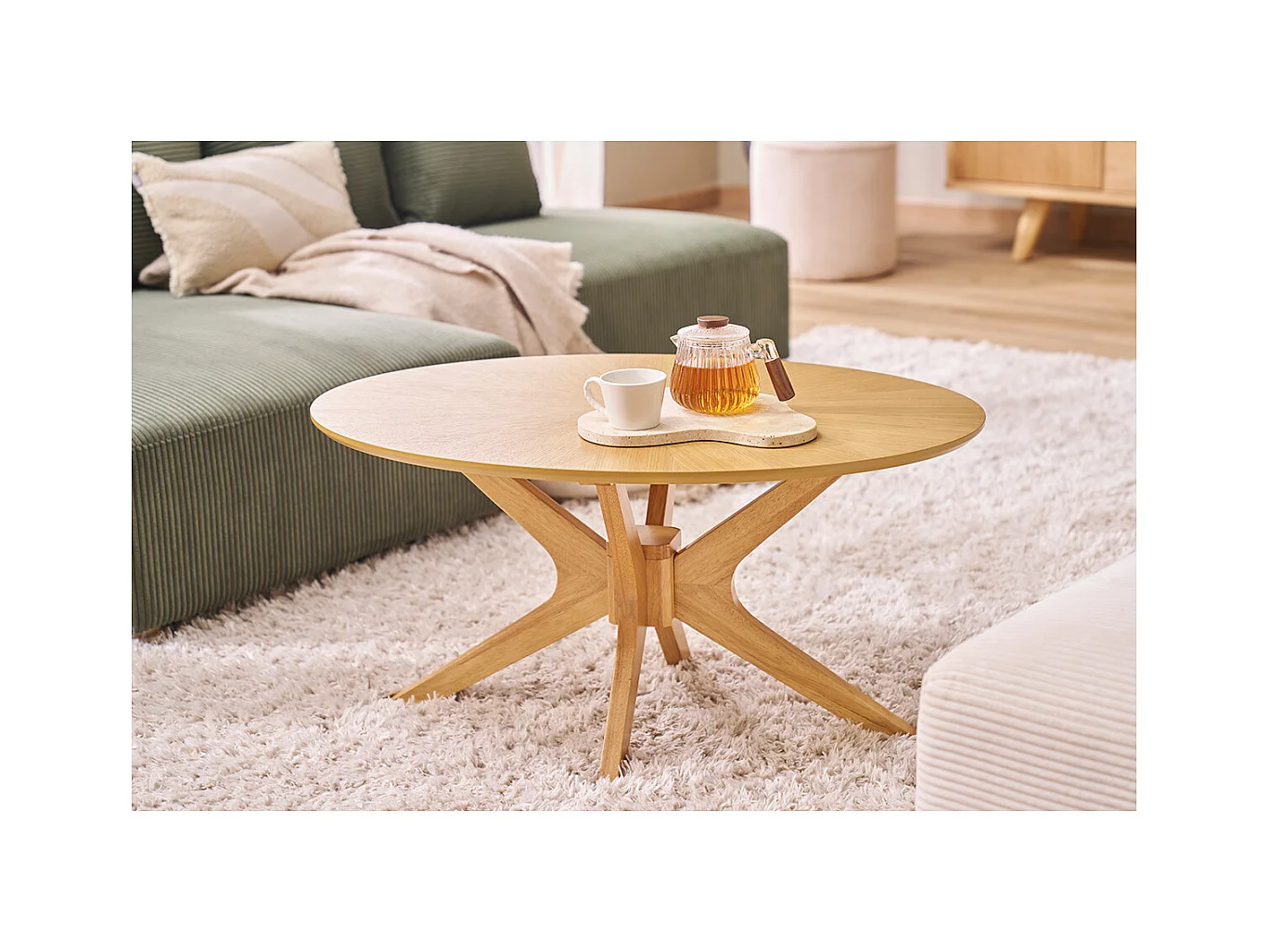 Table basse ovale bois clair chêne L90 cm DIELLI