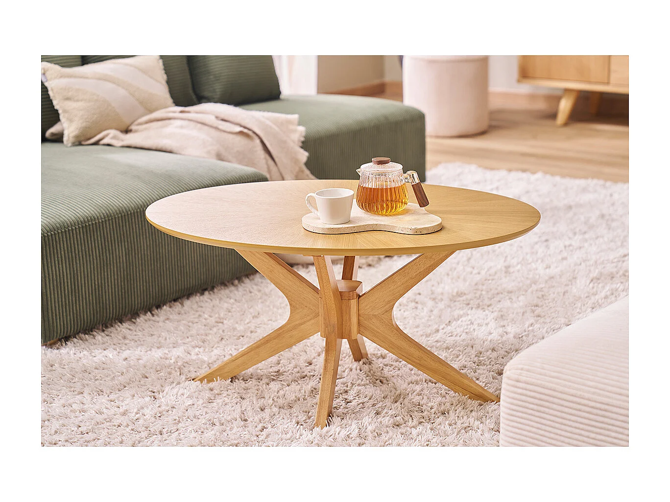 Table basse ovale bois clair chêne L90 cm DIELLI