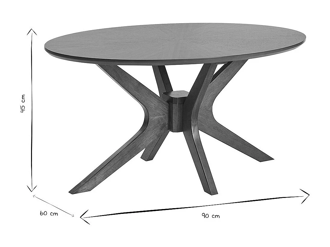 Table basse ovale bois foncé noyer L90 cm DIELLI