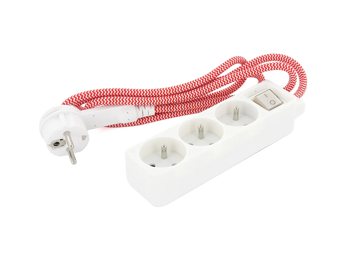 Mini multiprise 3x16A fiche plate - Rouge/Blanc - Chacon