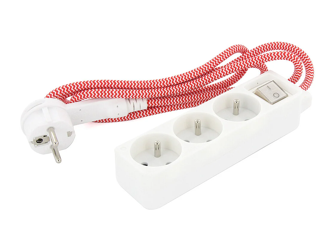 Mini multiprise 3x16A fiche plate - Rouge/Blanc - Chacon