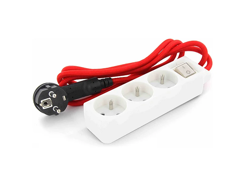 Mini multiprise 3x16A fiche plate - Rouge - Chacon