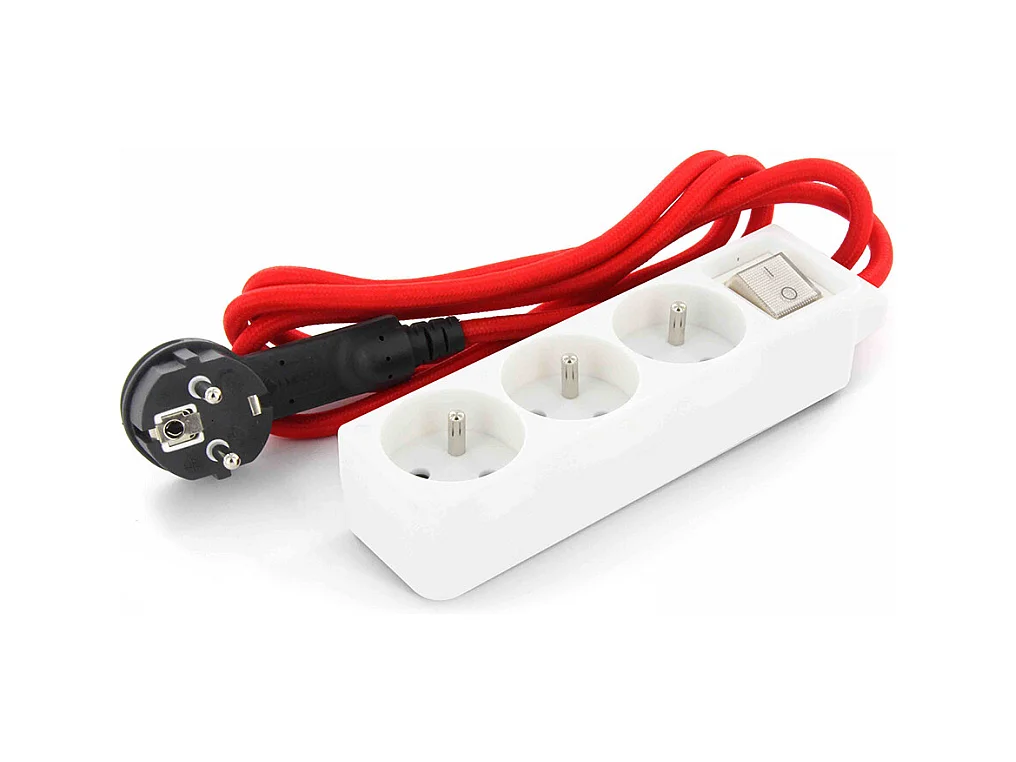 Mini multiprise 3x16A fiche plate - Rouge - Chacon
