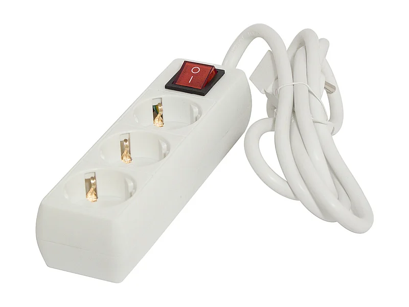 Multiprise Schuko 3x16A + interrupteur 1,5m - Blanc - Chacon