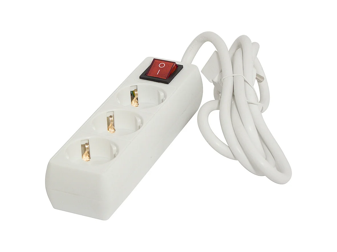 Multiprise Schuko 3x16A + interrupteur 1,5m - Blanc - Chacon