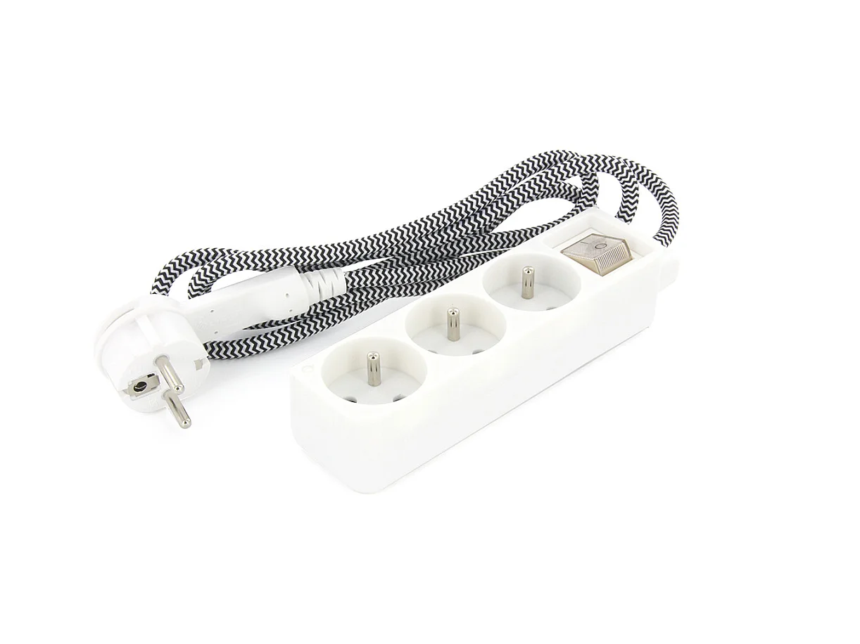 Mini multiprise 3x16A fiche plate - Blanc/Noir - Chacon