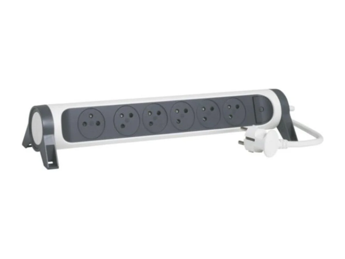 Rallonge multiprise rotative 6 prises - Blanc et Gris foncé - Legrand