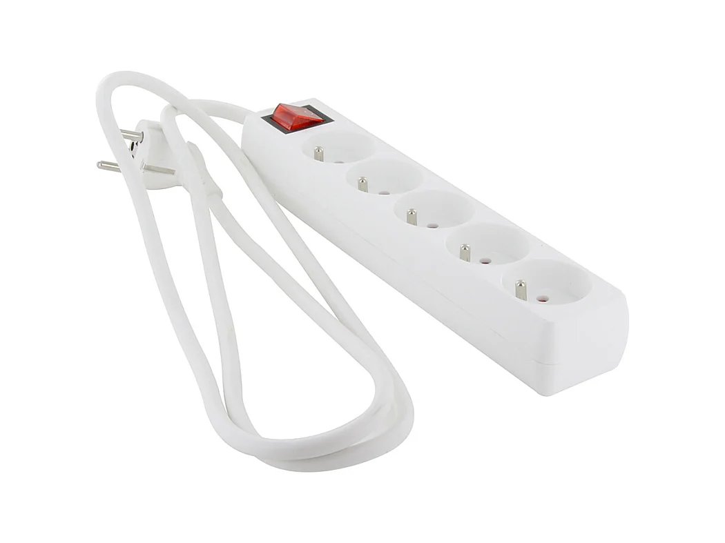 Multiprise 5x16A + interrupteur - 1,5 m - Blanc - Chacon